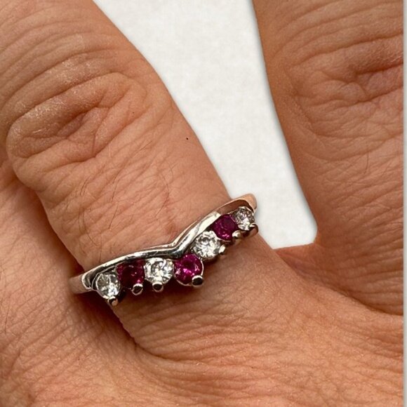 Sapphire Ring Avon RJ Graziano, Silver, Tested Stones, Pink & Clear - Picture 1 of 13